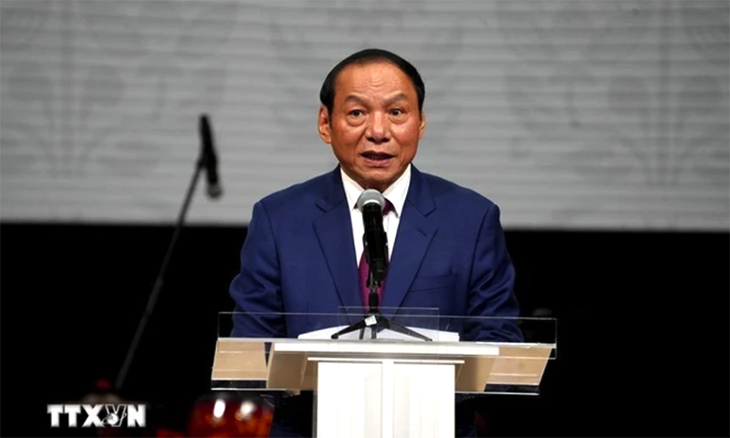 Bộ trưởng Bộ Văn hóa, Thể thao và Du lịch Nguyễn Văn Hùng phát biểu tại Lễ Khai mạc. (Ảnh: Quang Vinh/TTXVN)