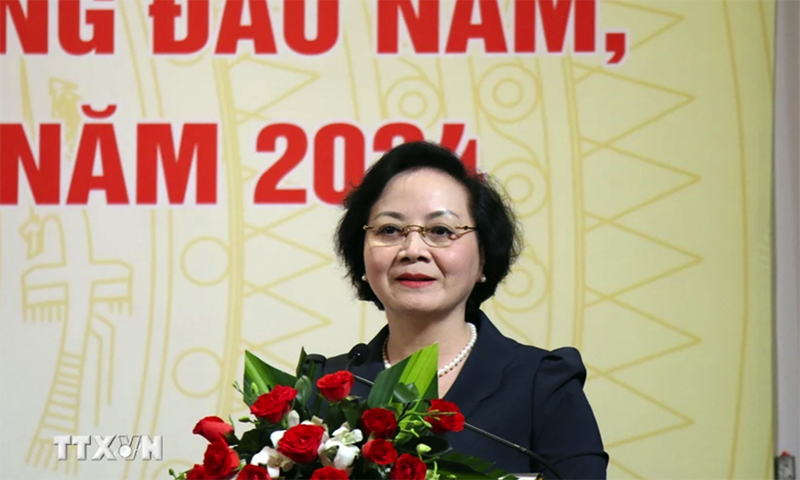 Bộ trưởng Bộ Nội vụ Phạm Thị Thanh Trà phát biểu tại Hội nghị. (Ảnh: Tiến Lực/TTXVN)