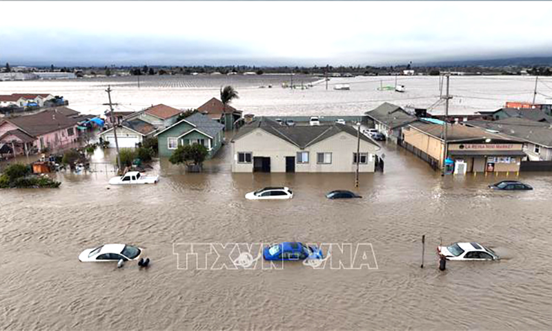 Cảnh ngập lụt tại Pajaro, bang California, Mỹ ngày 11/3/2023. Ảnh tư liệu: AFP/TTXVN