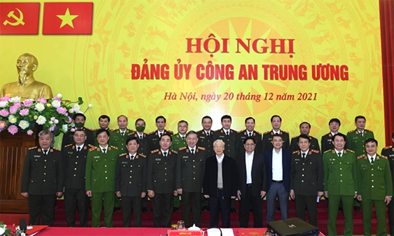 Tổng Bí thư Nguyễn Phú Trọng đến dự và phát biểu tại hội nghị Đảng ủy Công an Trung ương ngày 20/12/2021.