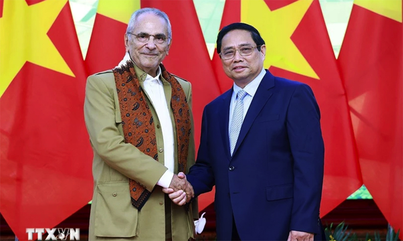 Thủ tướng Phạm Minh Chính và Tổng thống Timor-Leste Jose Ramos-Horta. (Ảnh: Dương Giang/TTXVN)