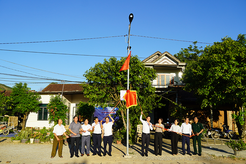 Các đại biểu khánh thành công trình thắp sáng đường quê ở xã Thanh Hoá (Tuyên Hoá)