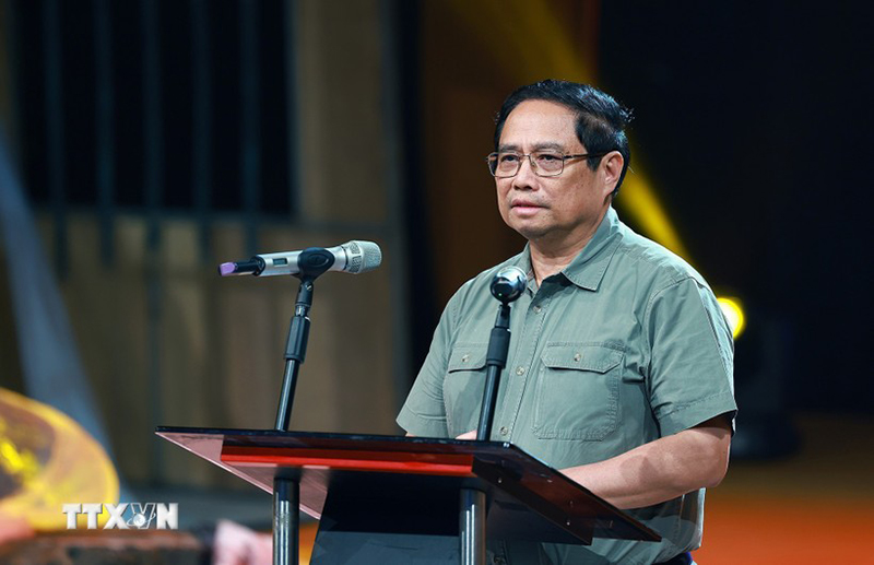 Thủ tướng Phạm Minh Chính phát biểu tại Chương trình  "Điểm tựa Việt Nam. " (Ảnh: Dương Giang/TTXVN)