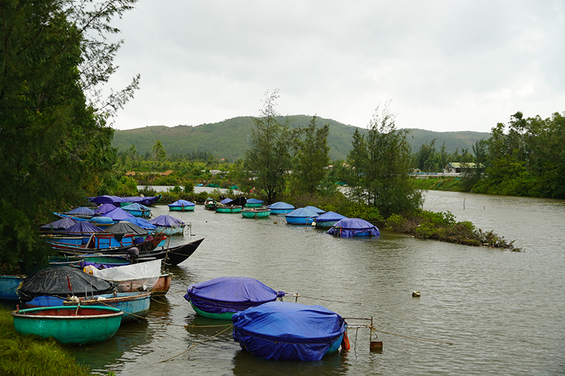 Ngư dân Quảng Đông đưa thuyền vào sâu trong kênh để tránh bão.