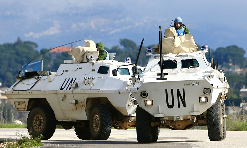 Lực lượng lâm thời của LHQ tại Liban (UNIFIL) tuần tra ở Marjeyoun, Liban. Ảnh: THX/TTXVN