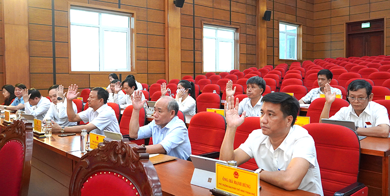 Các đại biểu biểu quyết thông qua các dự thảo nghị quyết.
