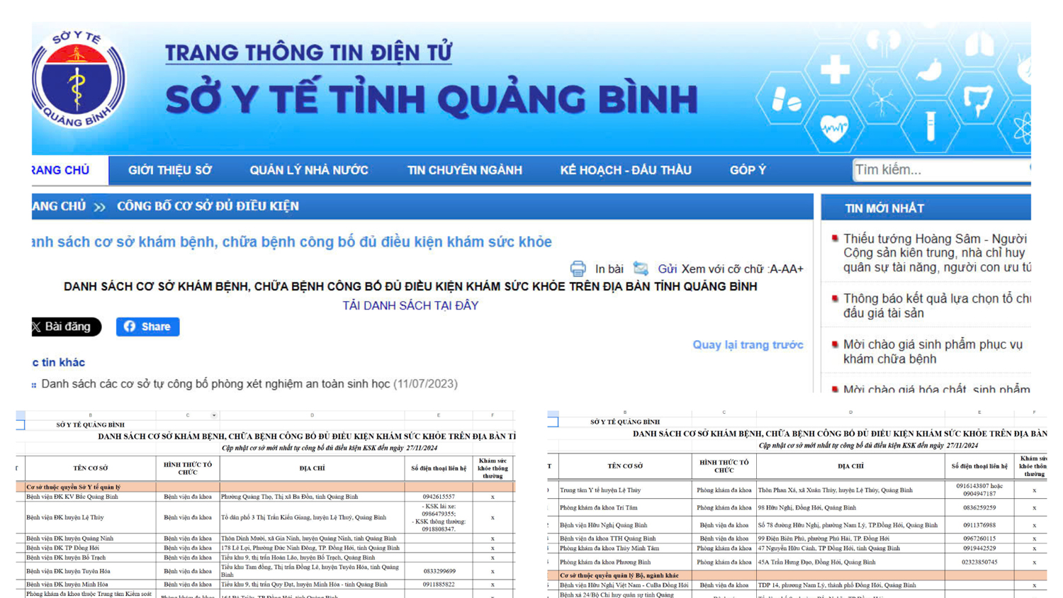 Trên trang Thông tin điện tử Sở Y tế cập nhật đến ngày 27/11/2024, có 17 cơ sở KBCB công bố đủ điều kiện KSK trên địa bàn tỉnh.