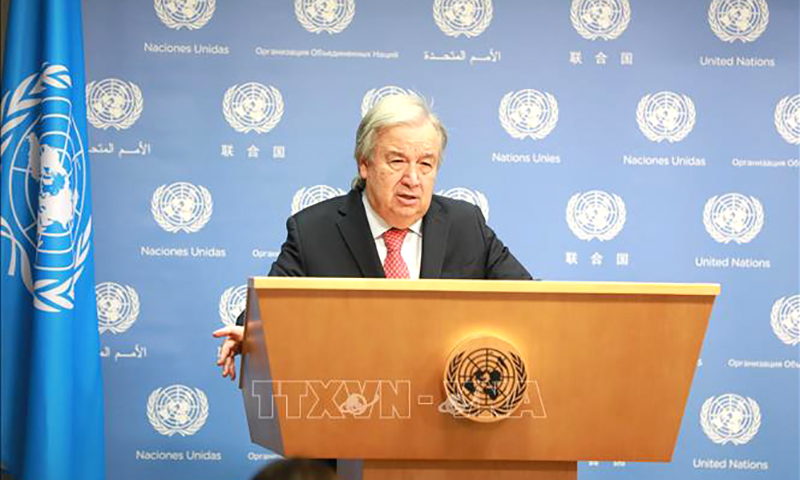 TTK LHQ Antonio Guterres phát biểu tại cuộc họp báo ở New York, Mỹ. Ảnh: THX/TTXVN