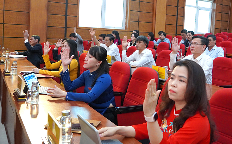 Các đại biểu biểu quyết thông qua các dự thảo nghị quyết.