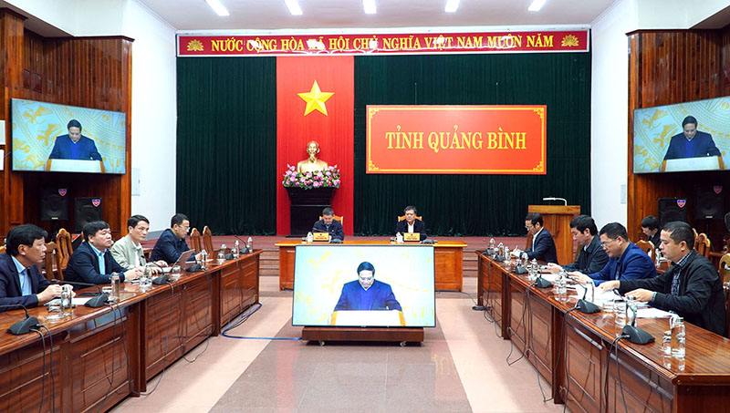Quang cảnh hội nghị tại điểm cầu Quảng Bình