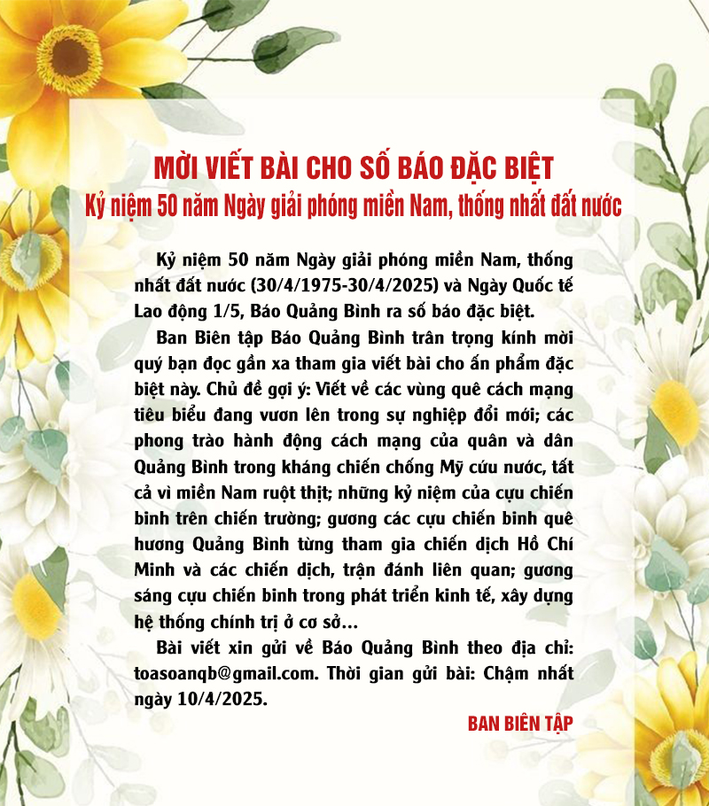 Mời viết bài cho số báo đặc biệt kỷ niệm 50 năm Ngày giải phóng miền Nam, thống nhất đất nước
