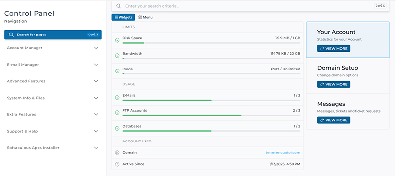 Giao diện kích hoạt Hosting Miễn phí