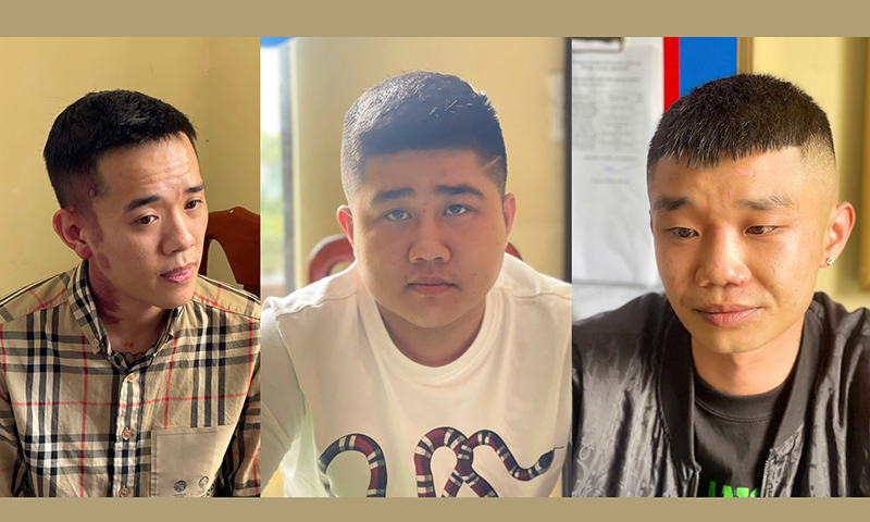 Các đối tượng Linh, Thành, Tuấn tại cơ quan điều tra.