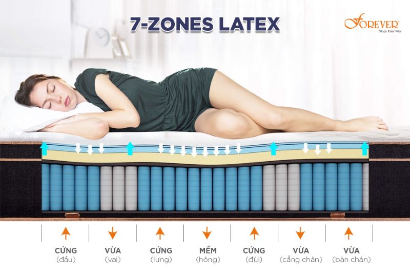 Công nghệ 7-ZONES LATEX độc đáo của nệm Forever nâng niu từng đường cong cơ thể