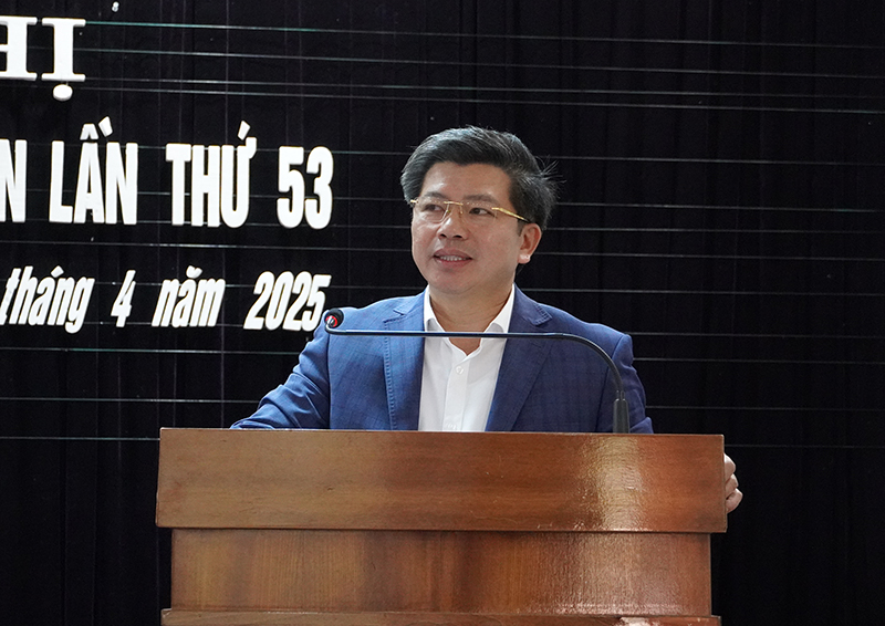 Đồng chí Trần Vũ Khiêm, Ủy viên Ban Thường vụ, Trưởng ban Tổ chức Tỉnh ủy phát biểu tại hội nghị.