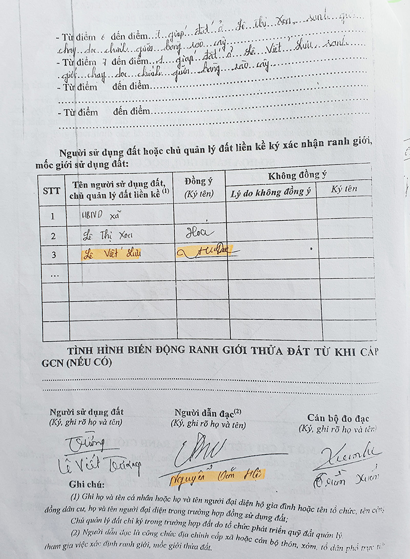 Ông Lê Viết Lưu khẳng định: Chữ ký trong bản mô tả ranh giới, mốc giới thửa đất không phải do ông ký mà là chữ ký giả mạo.