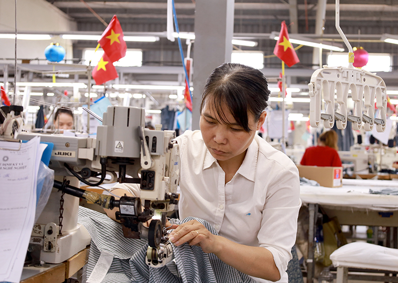 Chị Phan Thị Phi, điển hình trong phong trào lao động, sản xuất của Xí nghiệp May Hà Quảng.