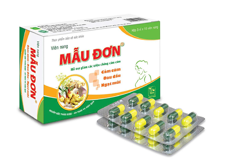  Viên uống Mẫu Đơn với  thành phần từ  thảo dược hỗ trợ giảm triệu chứng cúm, đau đầu, ngạt mũi.