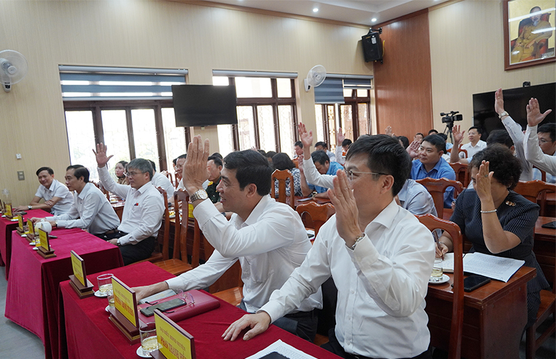 Các đại biểu biểu quyết thông qua các dự thảo nghị quyết.