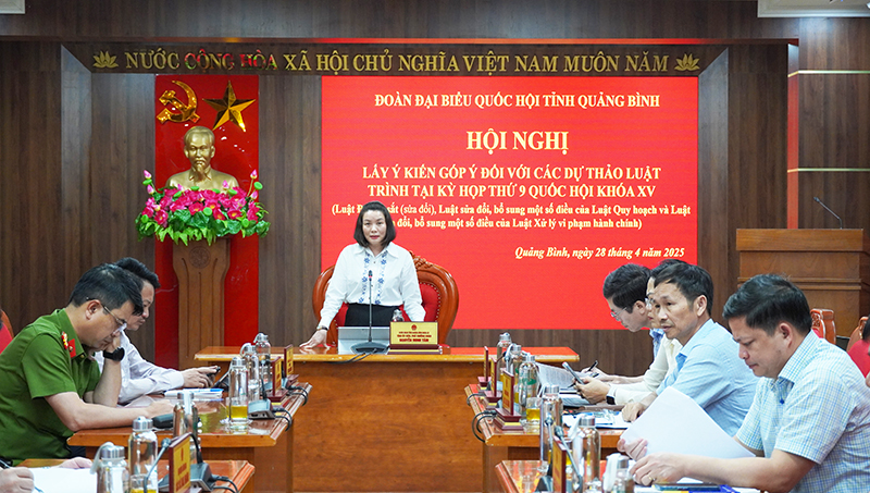 Đồng chí Phó Trưởng đoàn chuyên trách phụ trách Đoàn ĐBQH tỉnh Nguyễn Minh Tâm phát biểu tại hội nghị.