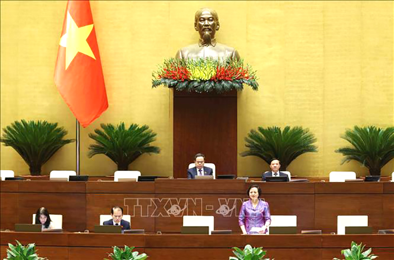 Bộ trưởng Bộ Nội vụ Phạm Thị Thanh Trà phát biểu giải trình, làm rõ một số vấn đề đại biểu Quốc hội nêu. Ảnh: Phương Hoa/TTXVN