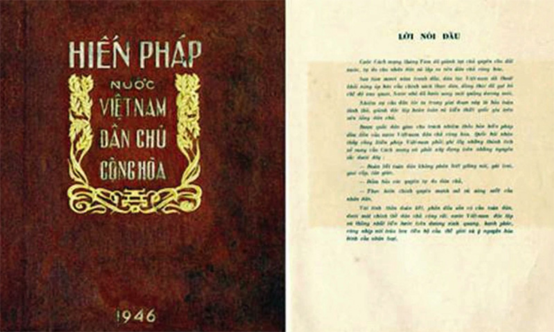 Bản Hiến pháp đầu tiên của nước Việt Nam Dân chủ Cộng hòa-Hiến pháp năm 1946. Ảnh: TL
