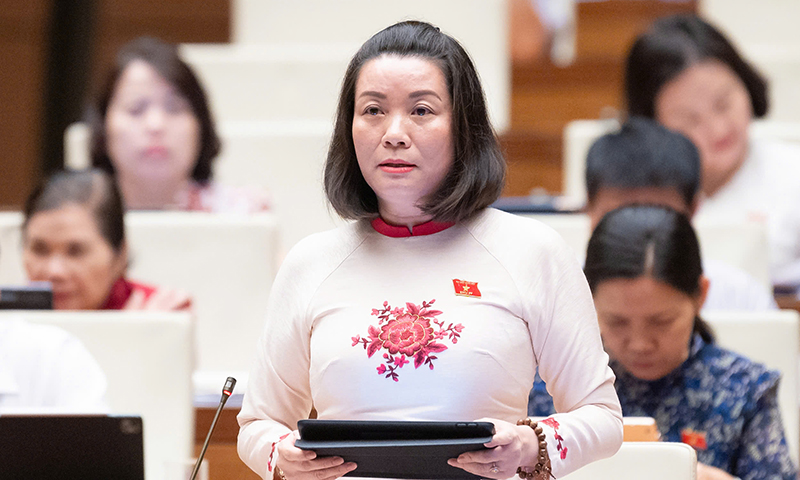 Đồng chí Phó trưởng đoàn chuyên trách phụ trách Đoàn ĐBQH tỉnh Nguyễn Minh Tâm tham gia thảo luận tại hội trường.