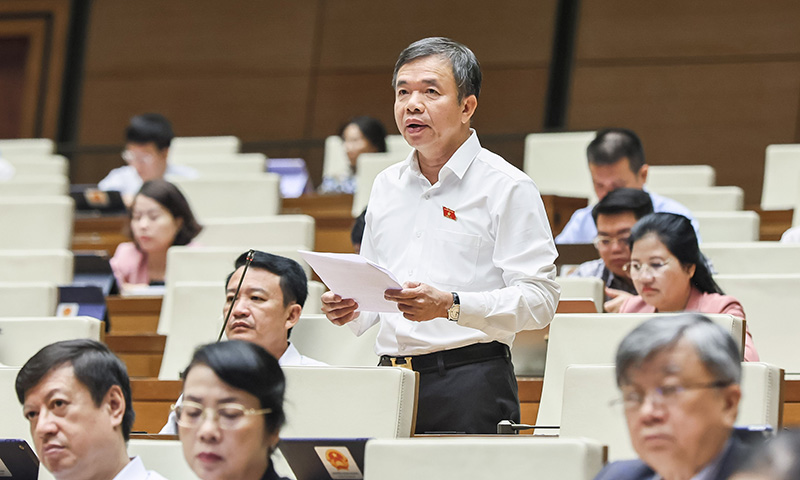 Đồng chí Nguyễn Tiến Na, Đoàn ĐBQH tỉnh Quảng Bình tham gia thảo luận tại hội trường.