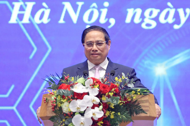 Đồng chí Phạm Minh Chính, Ủy viên Bộ Chính trị, Thủ tướng Chính phủ phát biểu tại buổi tọa đàm (ảnh: Cổng thông tin điện tử Chính phủ)