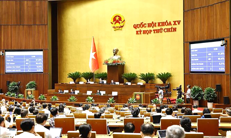 Sáng 12/6/2025, Quốc hội thông qua Nghị quyết của Quốc hội về việc sắp xếp đơn vị hành chính cấp tỉnh năm 2025. Ảnh: Doãn Tấn/TTXVN