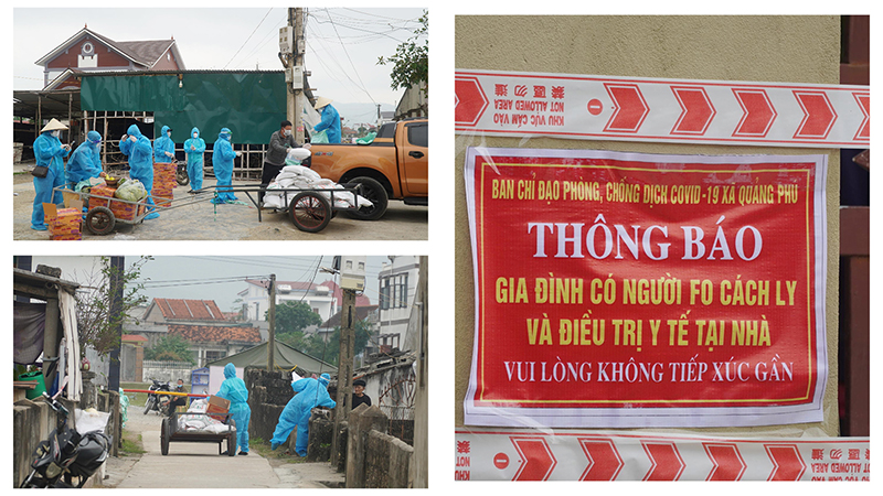 Hình ảnh nhóm thiện nguyện thôn Hải Đông ở tâm dịch Quảng Phú (Quảng Trạch).