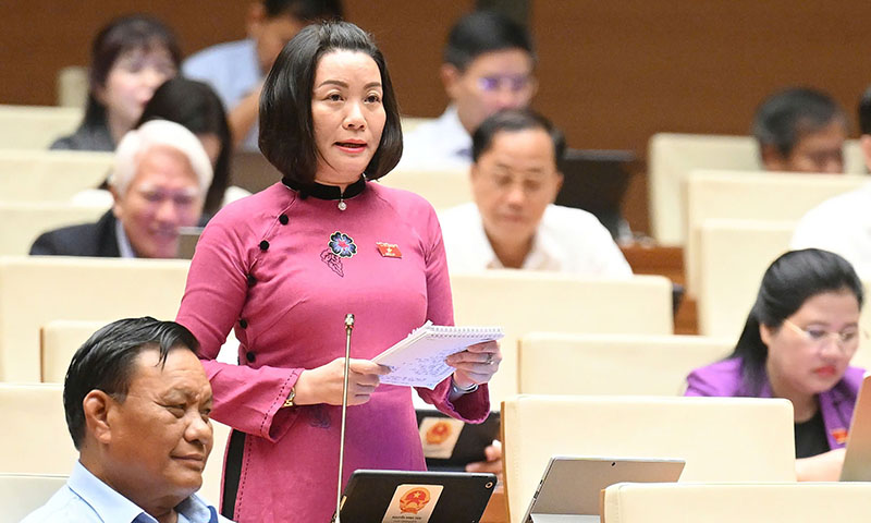 Đại biểu Nguyễn Minh Tâm, Phó Trưởng đoàn phụ trách Đoàn ĐBQH tỉnh thảo luận tại kỳ họp.